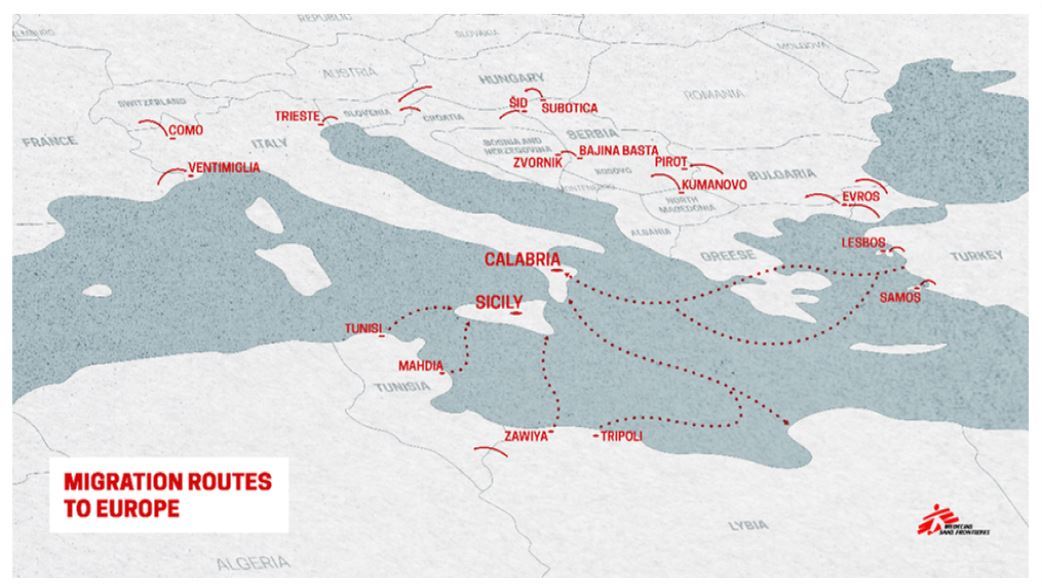 Map of migration routes into Europe