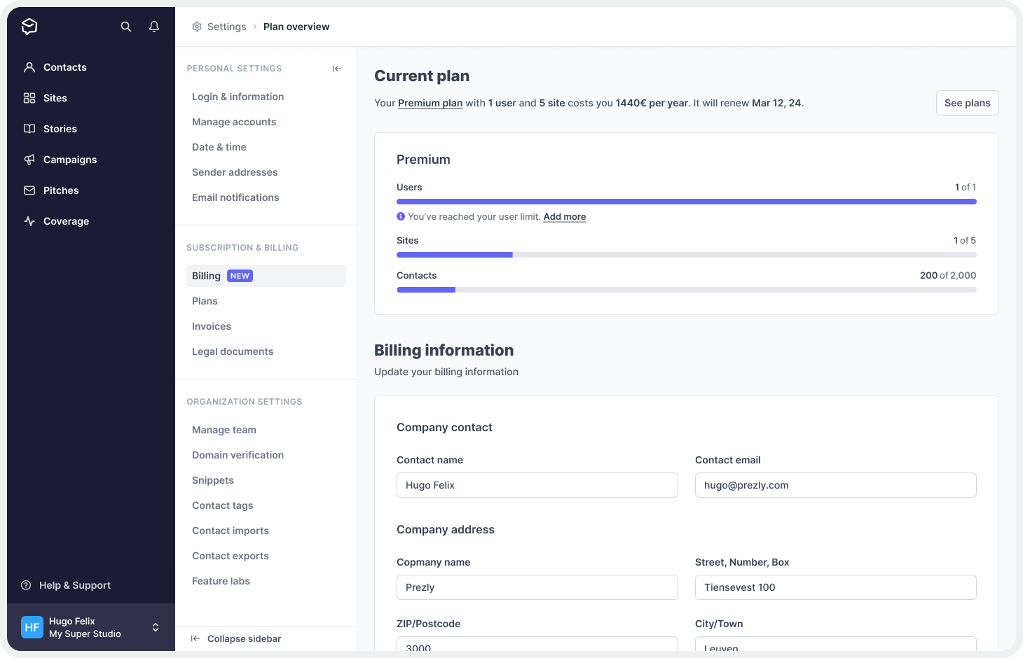 Billing Page (Current Plan)