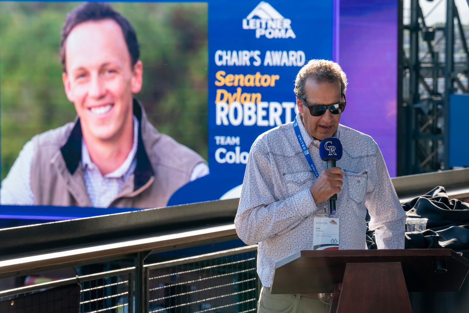 CSCUSA Chairman Rob Perlman awards the Chair's Award to Senator Dylan Roberts