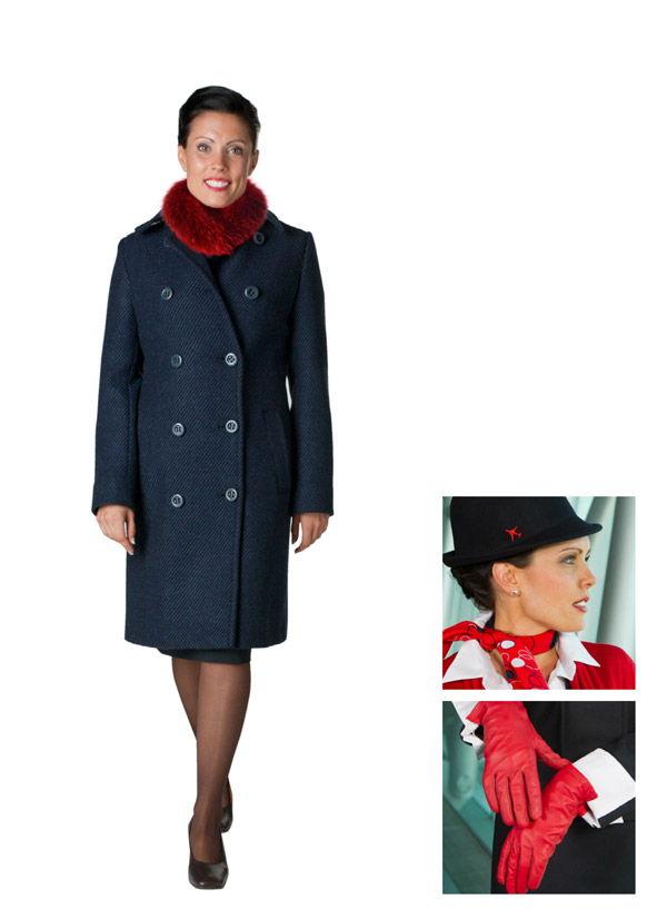 Adapted Antarctica uniform with faux fur for female flight attendants
