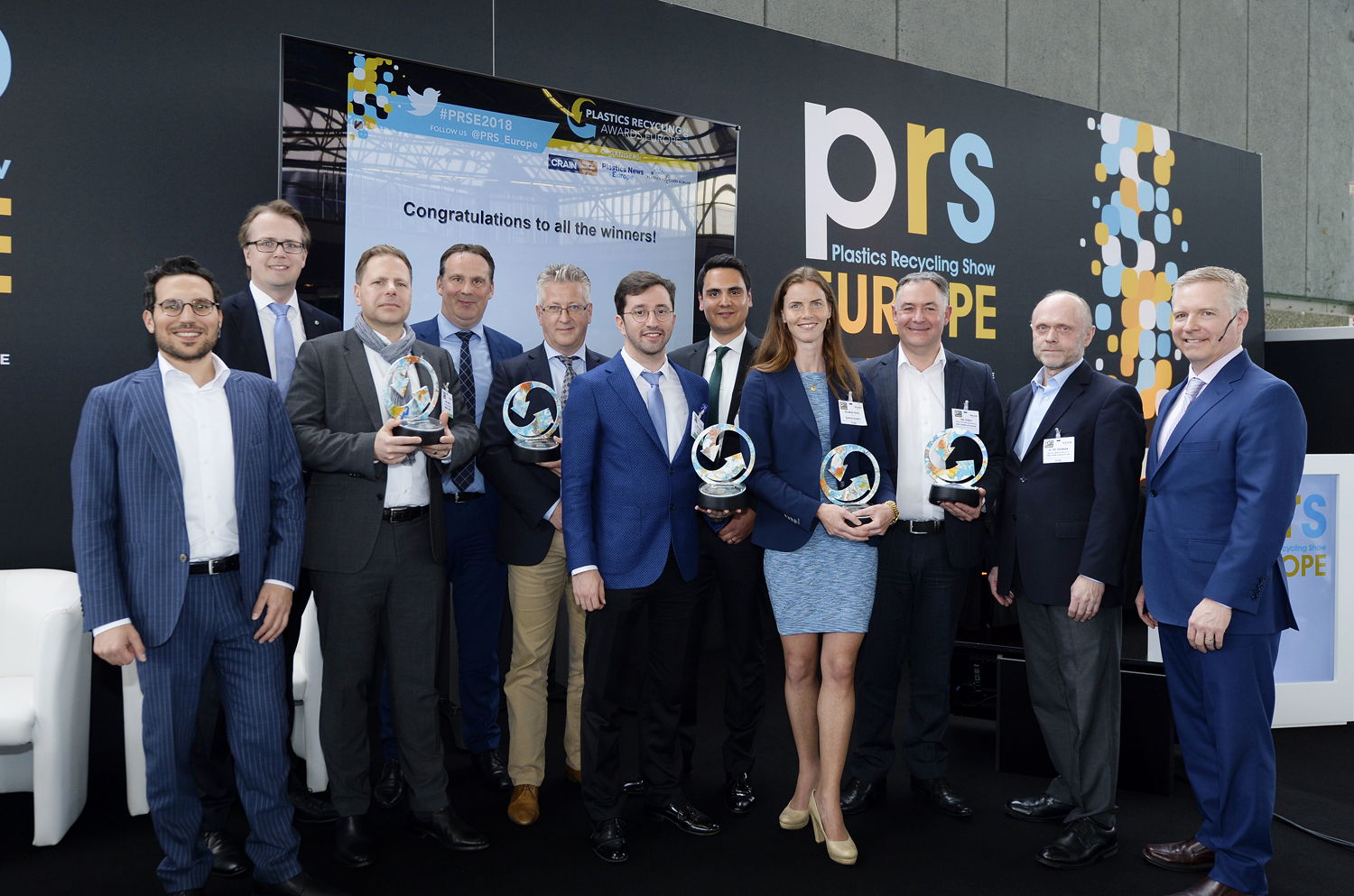 (from the left) Antonino Furfari, PRE; Markus Helftewes, DSD; Immo Sander, Werner & Mertz; Peter Claes & Paul Baeyens, DS Smith; Orkun Kaymakci & Hakan Özkan,  Arçelik; Willemijn Peeters, Searious Business; Carl Stonley & Uwe Obermann, Mondi; Brennan Lafferty (Crain)