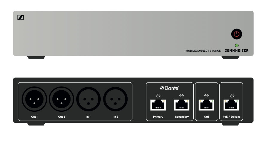 ​	La MobileConnect Station convertit les signaux audio du microphone de l’intervenant en paquets numériques compatibles avec le réseau ​