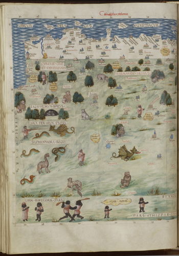 Carte du Nil et de régions inconnues d’Afrique septentrionale, dans Geographia, Claudius Ptolemaus, 1482-1485, Bibliothèque royale de Belgique, Cabinet des Manuscrits, 14887, f.79v.