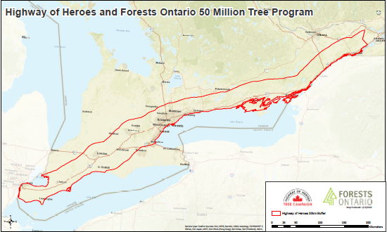 Highway Of Heroes And Forests Ontario 50 Million Tree Program Map