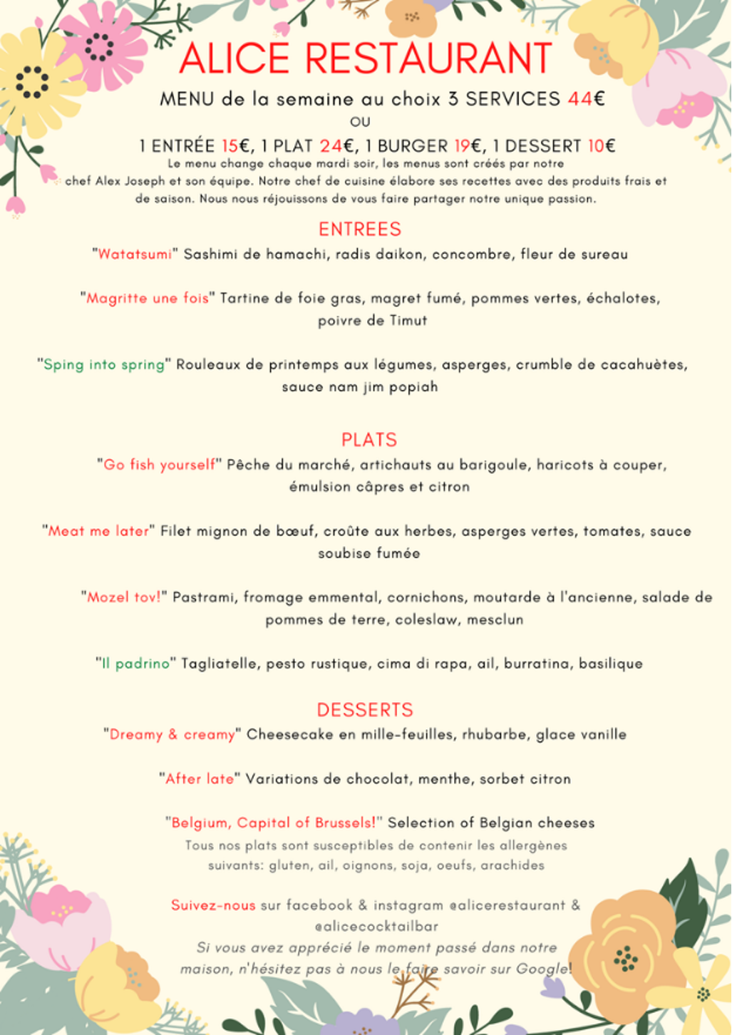 Menu de la semaine Menu de la semaine
