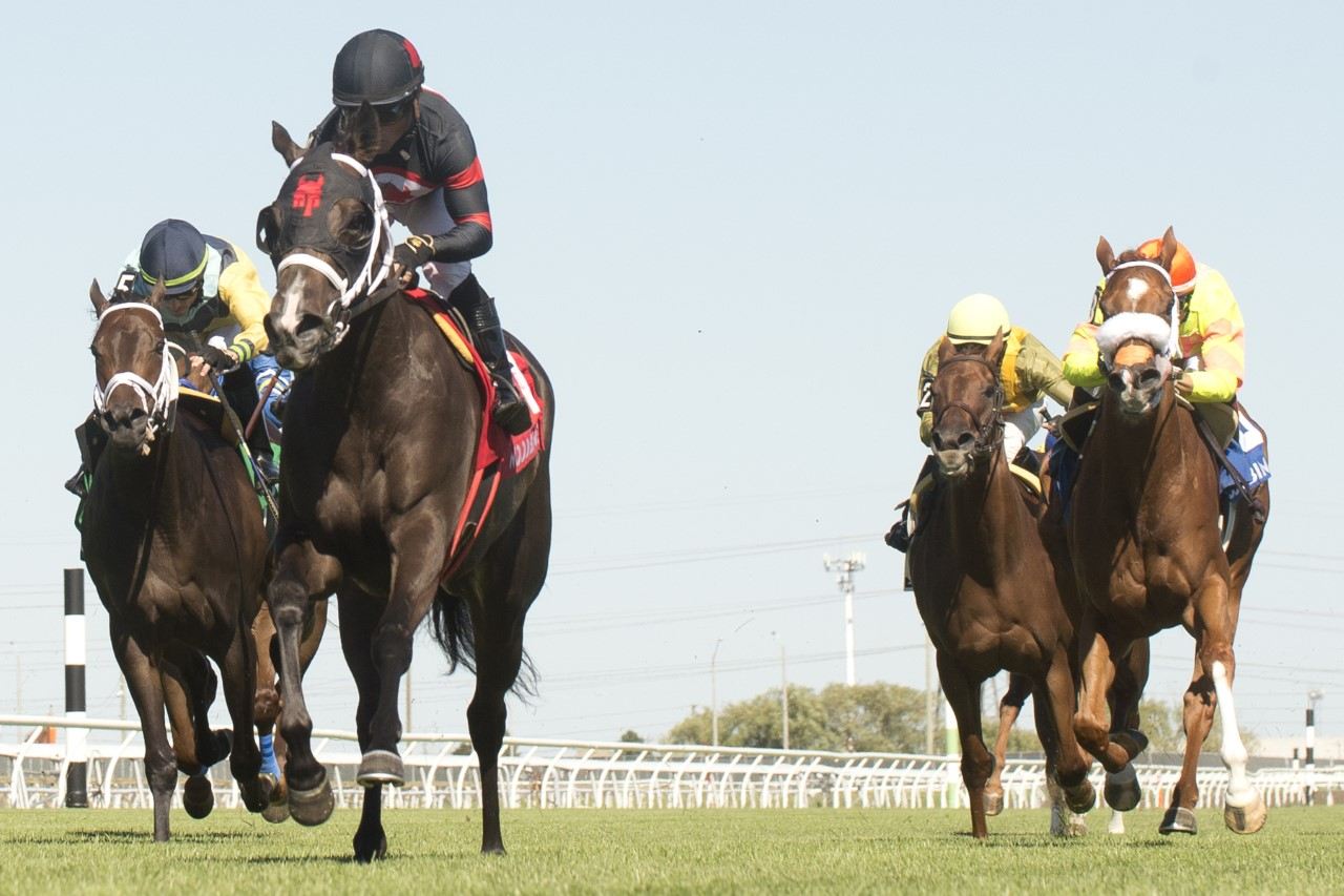 Breathing Fire (#1) crossed the wire first in Friday's Georgian Bay. (Michael Burns photo)