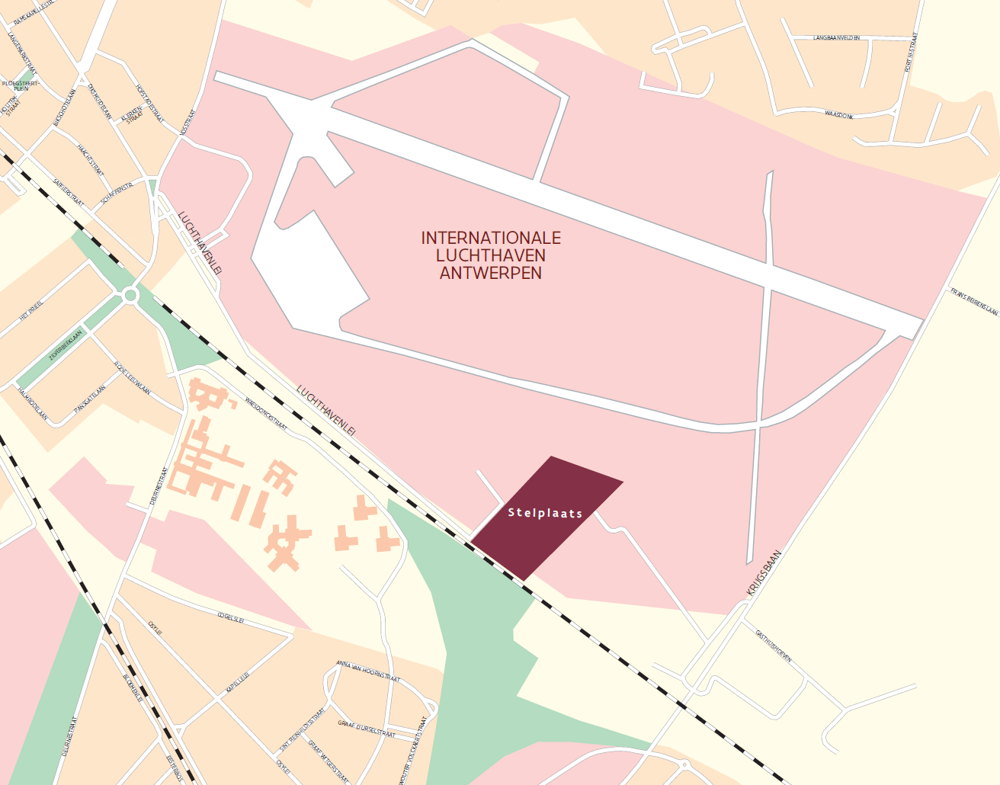 De nieuwe stelplaats ten  oosten van de stad: luchthaven.
