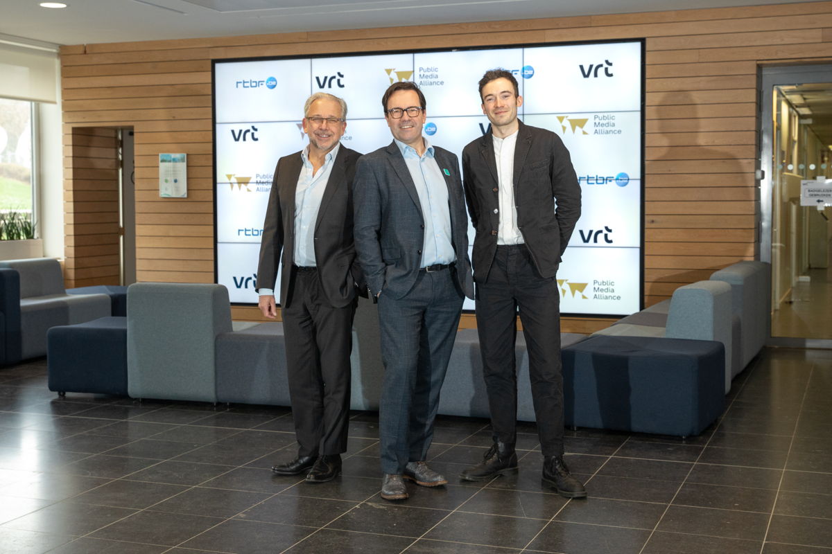 RTBF CEO Jean-Paul Philippot, VRT CEO Frederik Delaplace and PMA CEO Kristian Porter