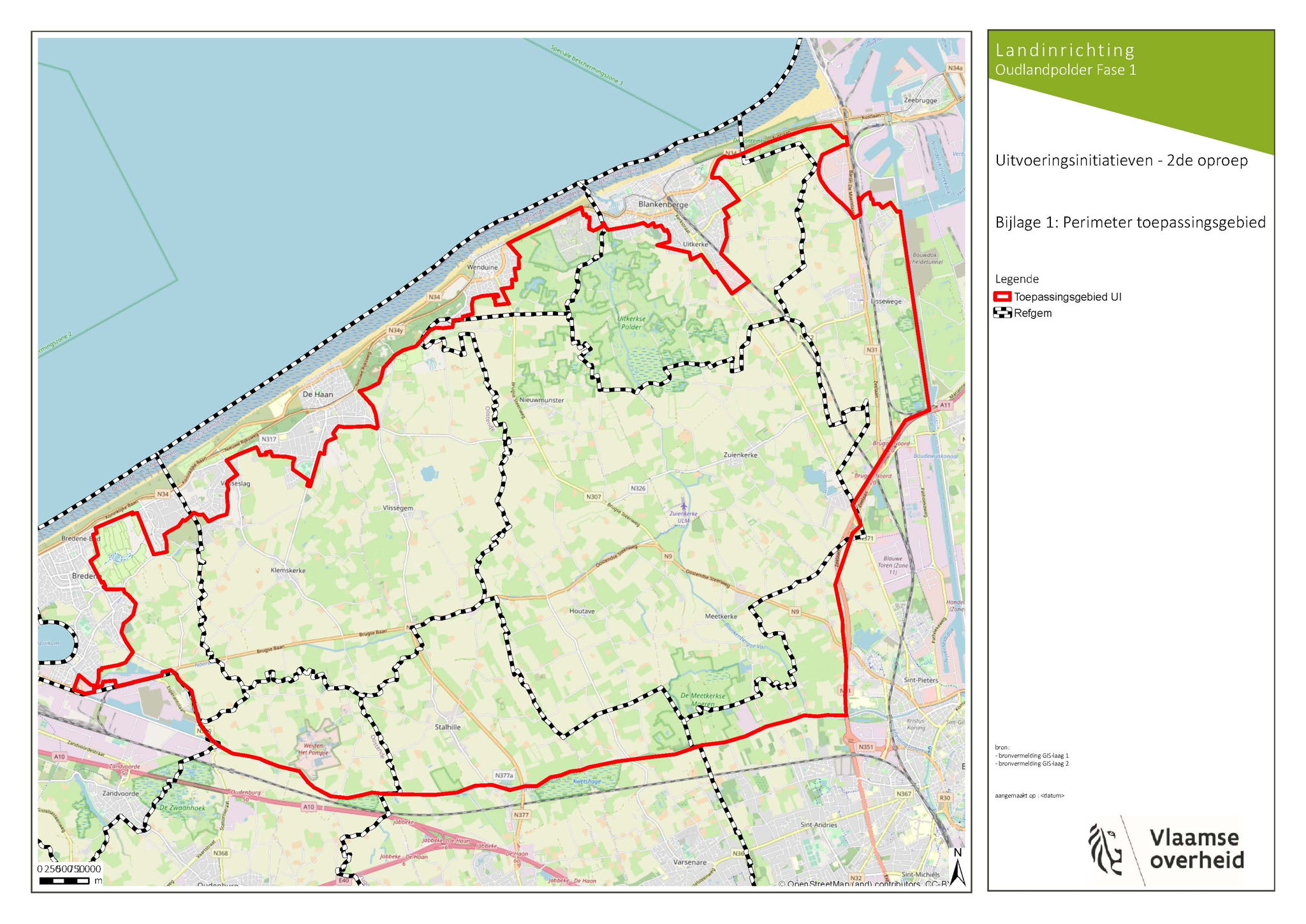 In de zone binnen de rode lijn worden projecten gesubsidieerd.