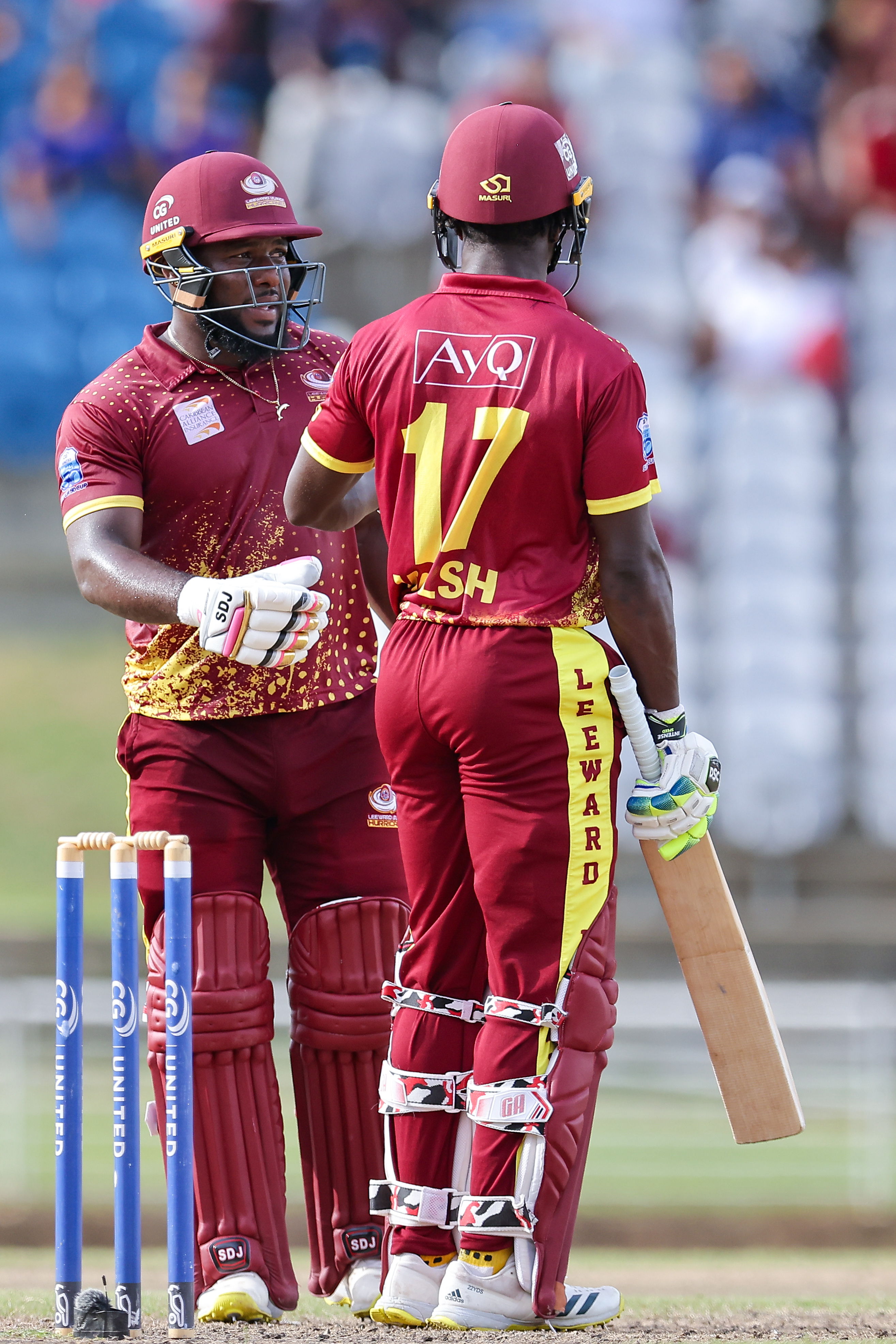 Hayden Walsh and Jahmar Hamilton of the Leeward Islands Hurricanes