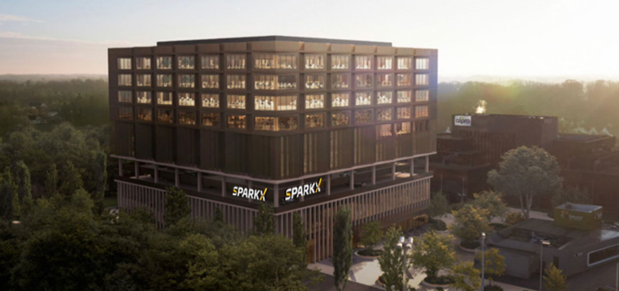 Render van het toekomstige sportpretpark Sparkx nabij Gent