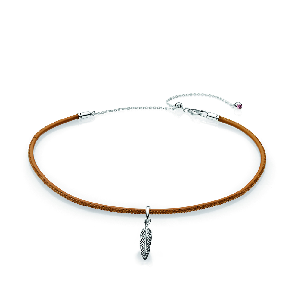 Golden Tan Leather
Choker & Feather