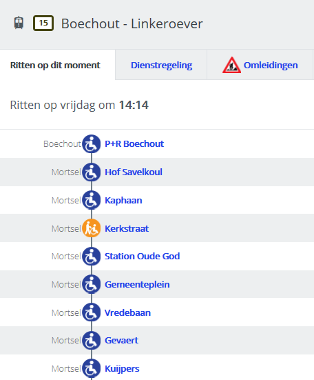 De routeplanner van De Lijn geeft info over de toegankelijkheid van elke halte. De info is op te vragen via www.delijn.be/mml.