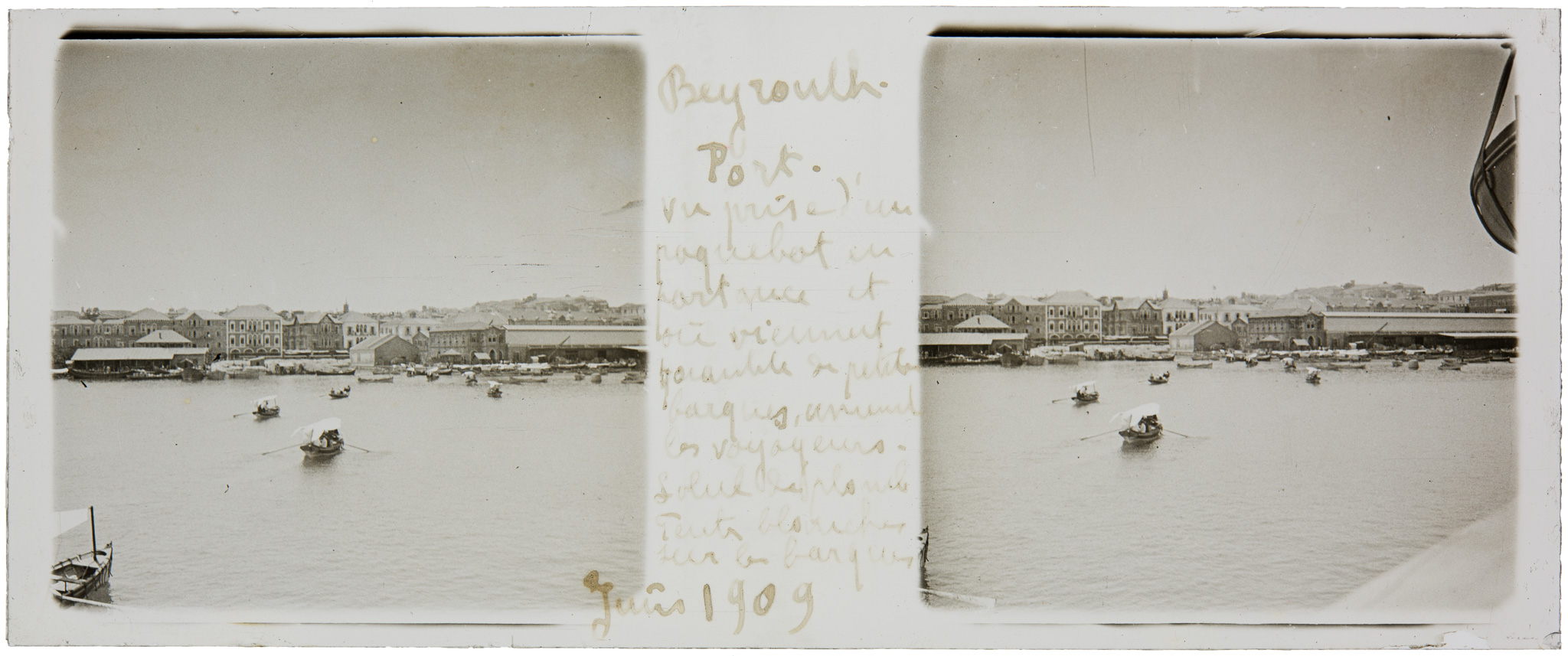 Beirut port view from the sea, Eugène Cottard, June 1909, Stereoscopic view on glass plate. Eugène Cottard Collection, courtesy of the Arab Image Foundation, Beirut Beirut port view from the sea, Eugène Cottard, June 1909, Stereoscopic view on glass plate. Eugène Cottard Collection, courtesy of the Arab Image Foundation, Beirut