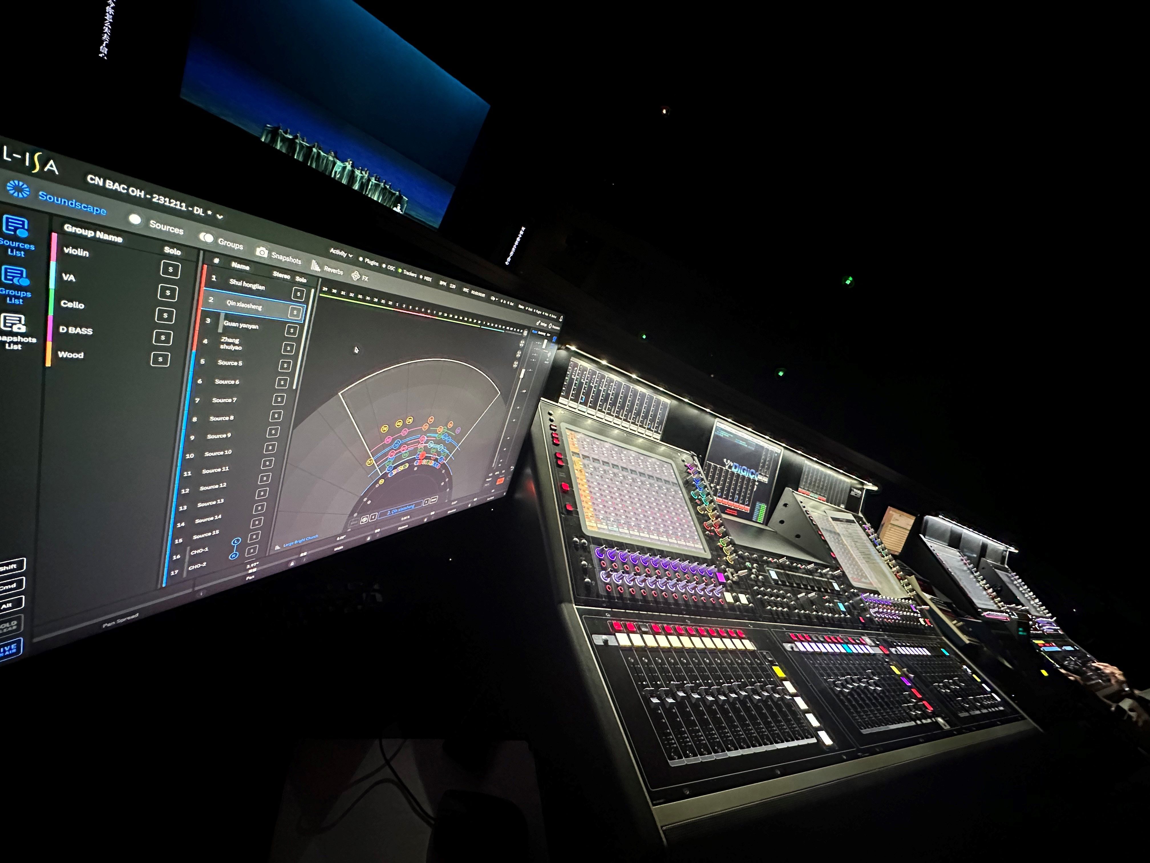 Redundancy in live audio: Two DiGiCo Quantum 5 consoles mirrored at the FOH position of the opera 'The Canal Ballad’ at the opening performance of the Beijing Performing Arts Centre in December 2023. ​ ​ (Image courtesy of Racpro)