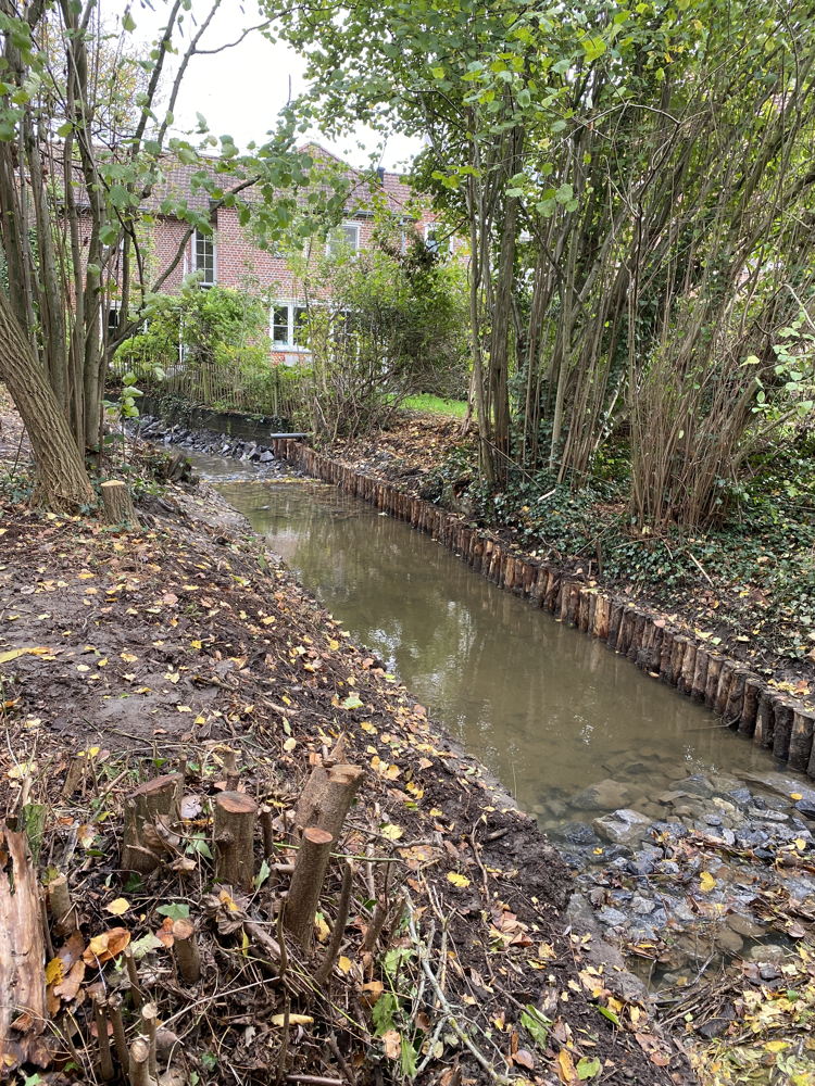 oeverversterking en bodemvallen opwaarts watermolen