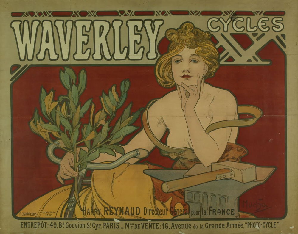 Waverley Cycles / Harry Reinaud, directeur général pour la France / [...]  - Alphonse Mucha (1860 - 1939) - Champenois. Uit de collectie van het Letterenhuis in Antwerpen.