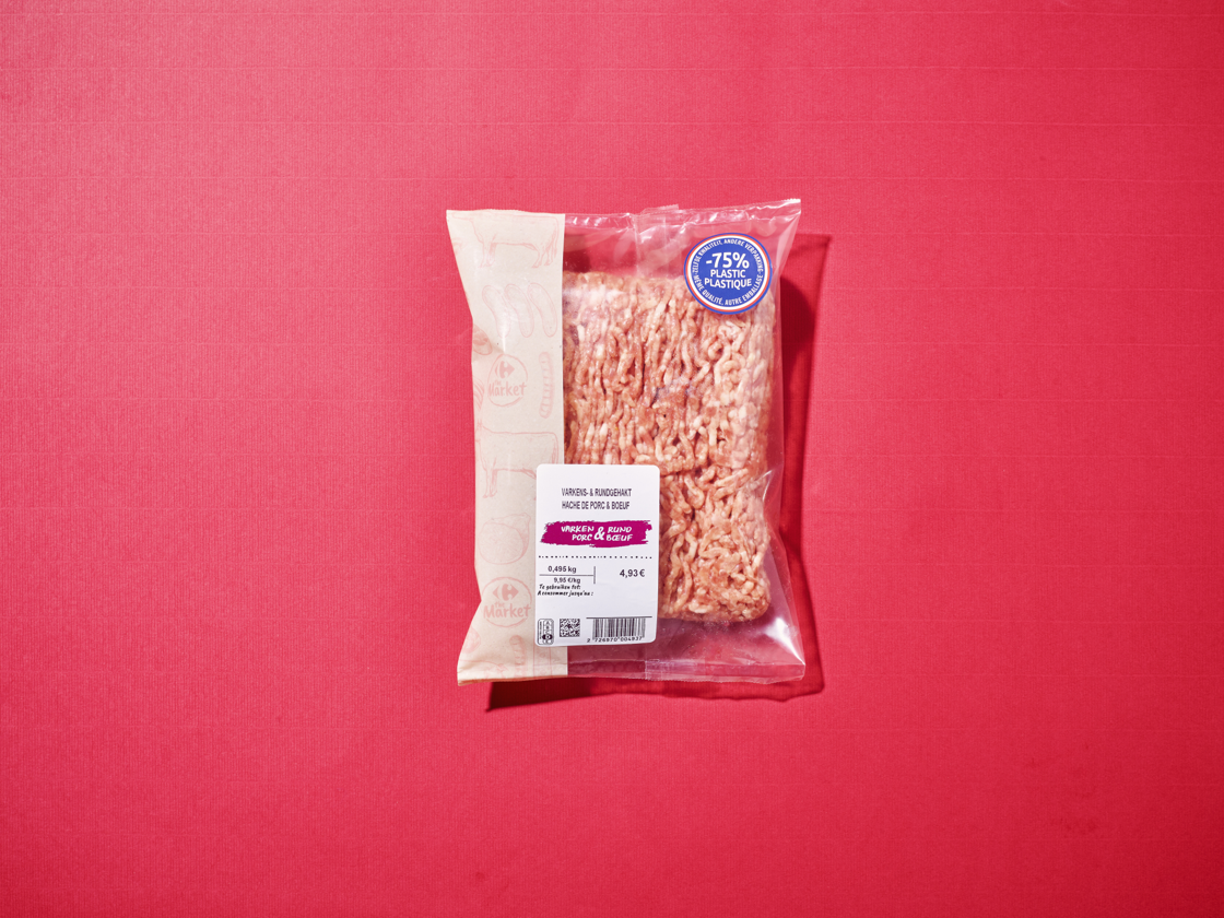 Carrefour Belgique économise 6 tonnes de plastique par an grâce à un nouvel emballage pour la viande hachée 