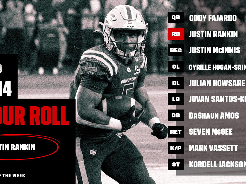 CFL HONOUR ROLL: WEEK 14 – RANKIN EARNS PLAYER OF THE WEEK