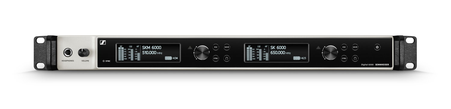 The dual-channel EM 6000 DANTE receiver
for the Sennheiser Digital 6000 wireless
system.