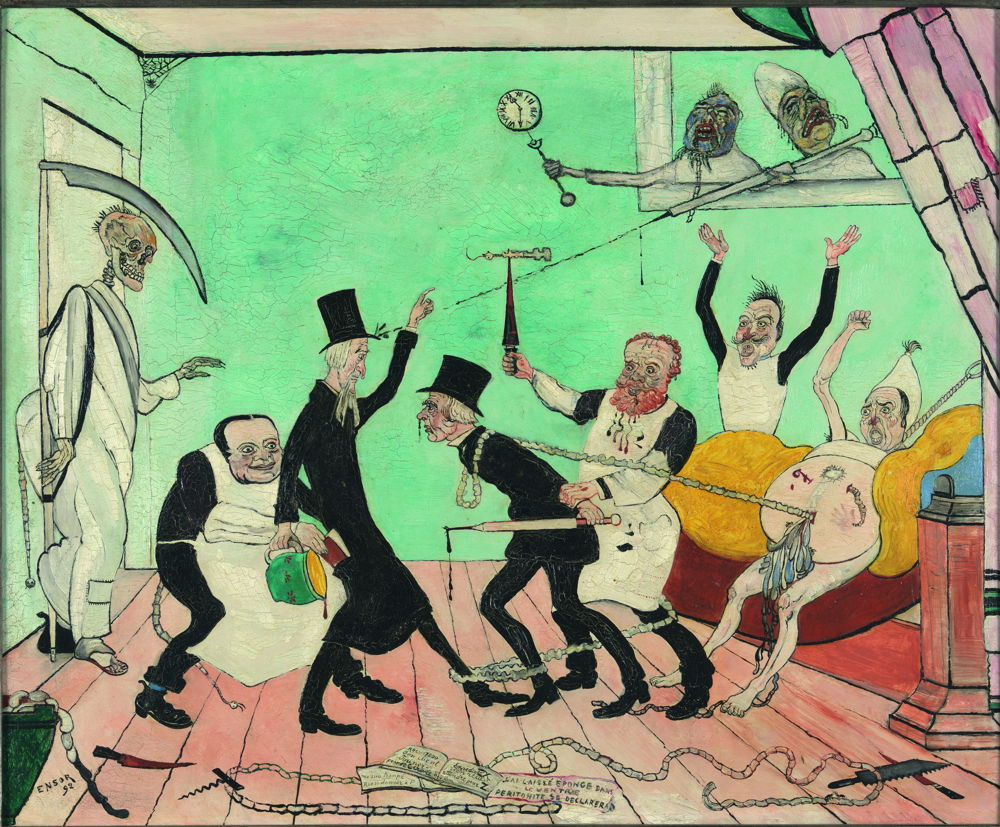 James Ensor, Les mauvais médecins, 1892. Huile sur toile, 50 x 61 cm. Université Libre de Bruxelles, inv. 214 [prêt à long terme aux MRBAB] © J. Geleyns - Art Photography
