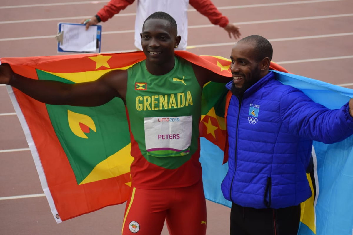 Anderson Peters (Grenada) and Albert Reynolds (Saint Lucia) men's javelin throw gold and bronze. 
Photo Credit: Henry Bailey