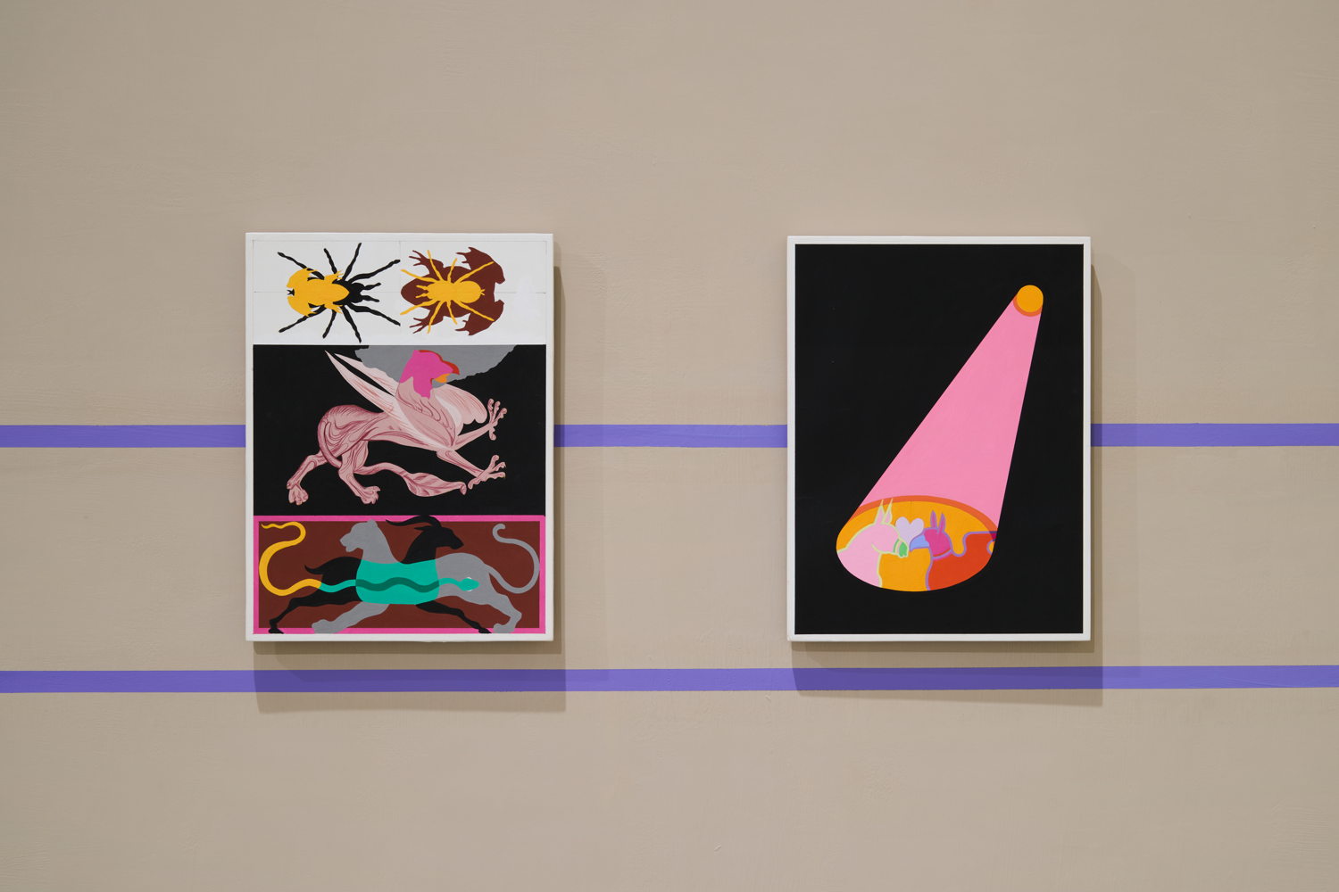 Kasper Bosmans, Installation view with Legend: Avec Plaisir, 2023 and Legend: Dreams at Large, 2025. Courtesy the artist and Gladstone Gallery. Photo: GRAYSC.