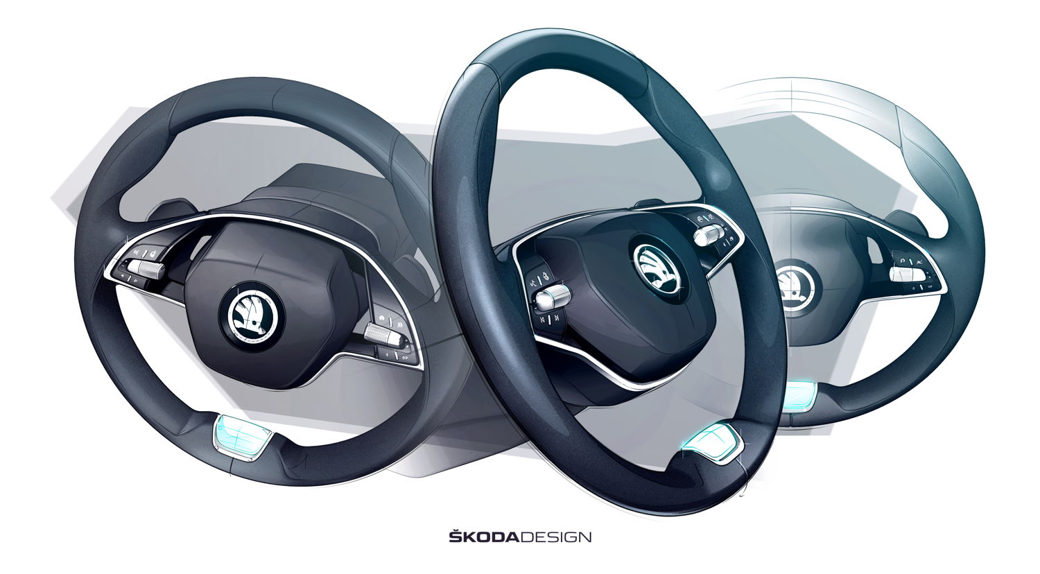 The new interior concept for the ŠKODA OCTAVIA also
includes a two-spoke steering wheel with buttons and scroll
wheels that make for superior ergonomics.