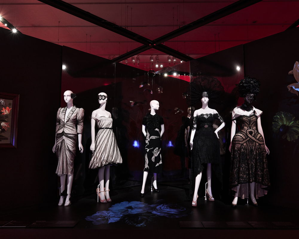 Installation view of Alexander McQueen: Mind, Mythos, Muse on display at NGV International from 11 December 2022 - 16 April 2023. Headpieces by Michael Schmidt Photo: Sean Fennessy