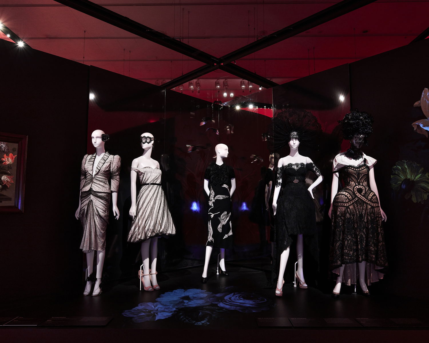 Installation view of Alexander McQueen: Mind, Mythos, Muse on display at NGV International from 11 December 2022 - 16 April 2023. Headpieces by Michael Schmidt Photo: Sean Fennessy