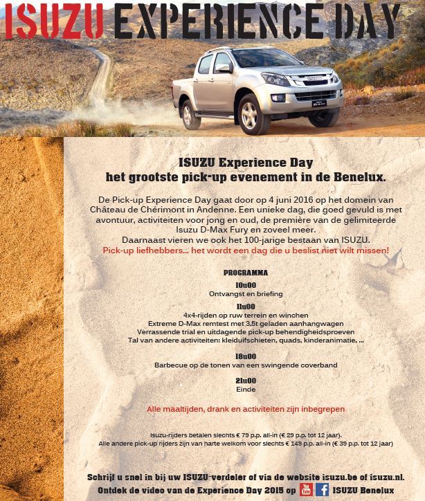 Isuzu Experience day wordt grootste pick-up evenement in de Benelux