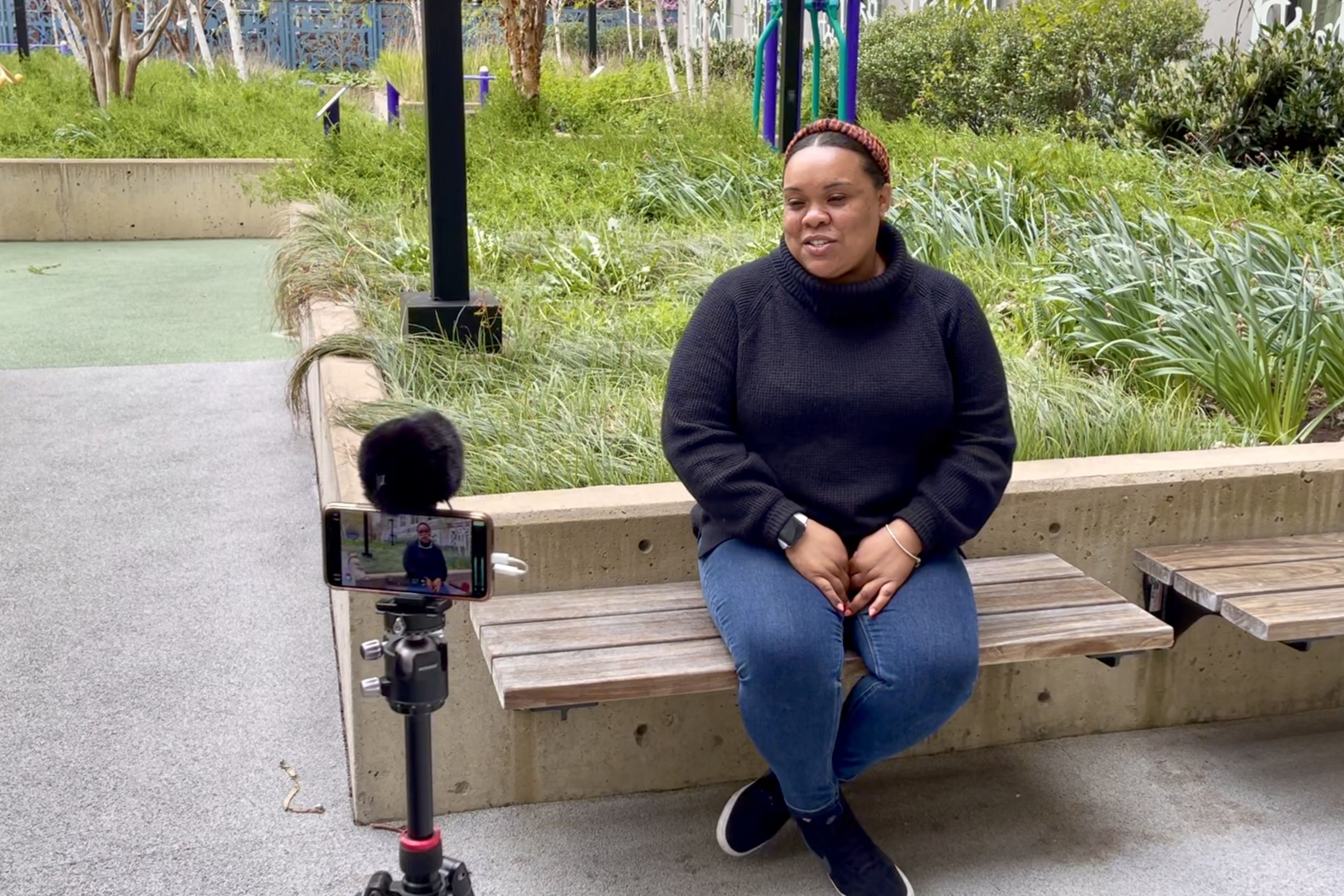 David Belafonte uses the MKE 200 on-camera microphone to record video for Grace Outreach on a windy day in the Bronx.