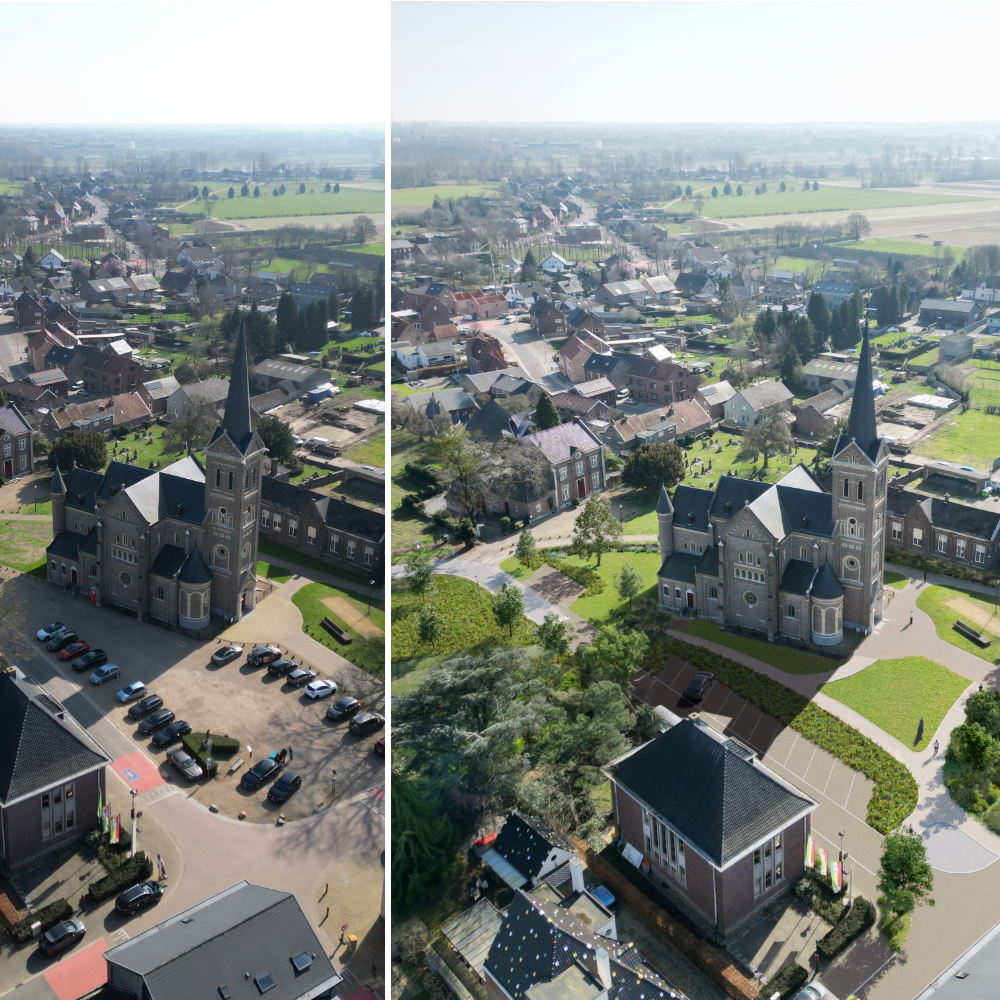 Fotomontage voor/na - dorpsplein Leut (Atelier Claar) Fotomontage voor/na - dorpsplein Leut (Atelier Claar)