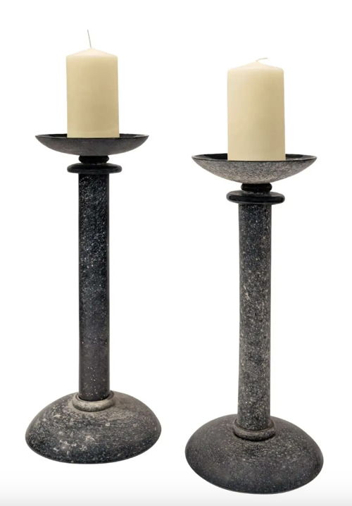 Karl Springer Pair of Hand-Blown Black Glass Candle Holders 