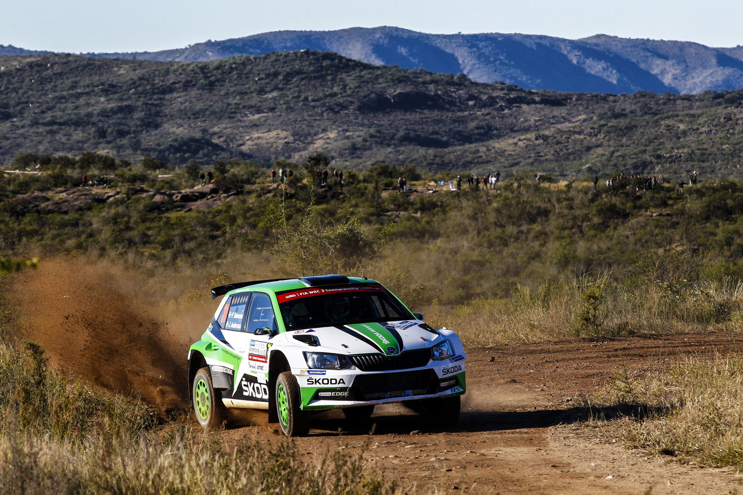 Pontus Tidemand and co-driver Jonas Andersson in the ŠKODA FABIA R5 are leading the World Rally Championship (WRC 2).