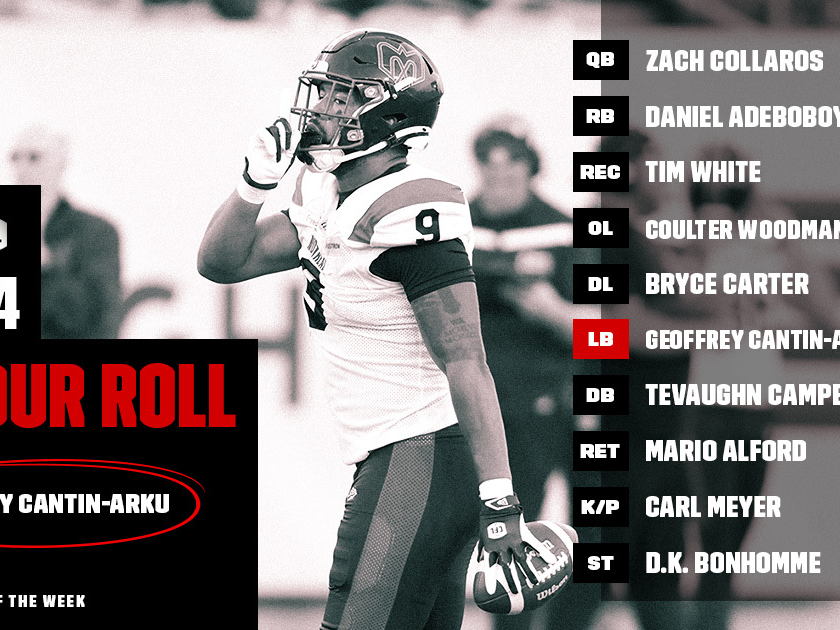 CFL HONOUR ROLL: WEEK 4 – CANTIN-ARKU EARNS PLAYER OF THE WEEK