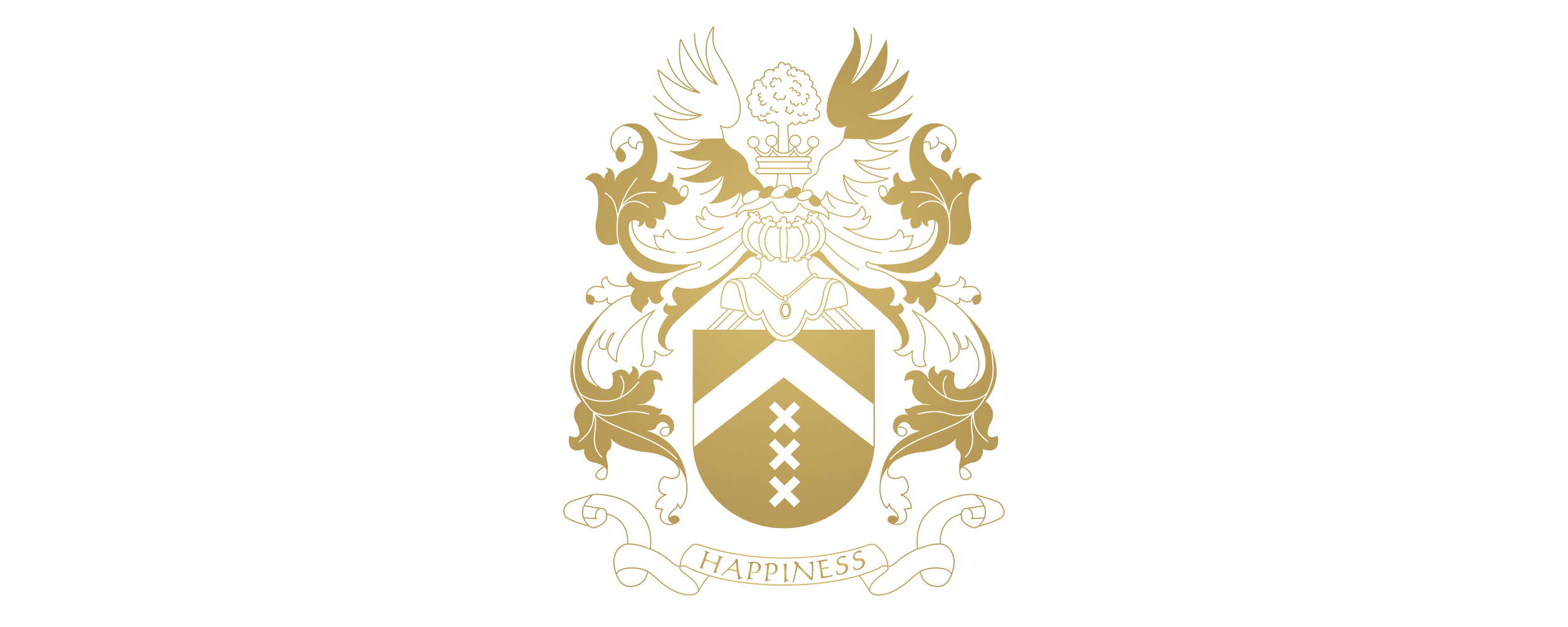 Het bureau heeft haar eigen Amsterdamse versie van het Happiness familiewapen Het bureau heeft haar eigen Amsterdamse versie van het Happiness familiewapen