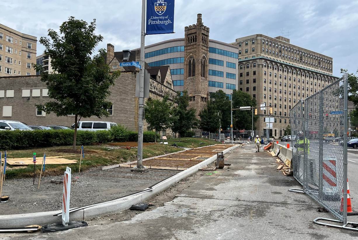 Concrete curb recently placed at Fifth and Ruskin avenues
