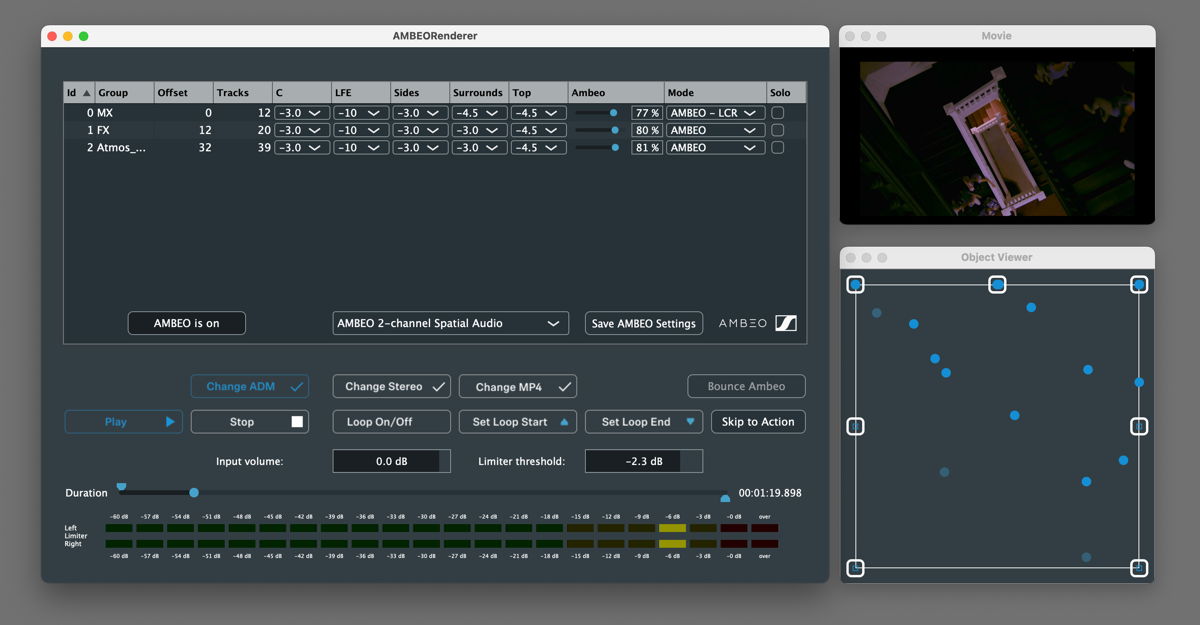 Interface de prévisualisation du logiciel de rendu AMBEO 2-Channel Spatial Audio