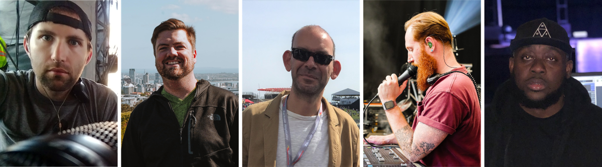 Five leading professional sound engineers will participate in “Mixing for live sound – mixing IEMs and monitors”: Brad Baisley, Landon Storey, Charles “Chopper” Bradley, Alex Cerutti, Andre Williams (l/r)