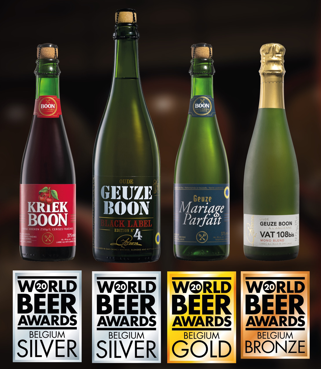 La brasserie Boon remporte la médaille de bronze, d’argent et d'or au World Beer Awards 2020 dans la catégorie "Gueuze"