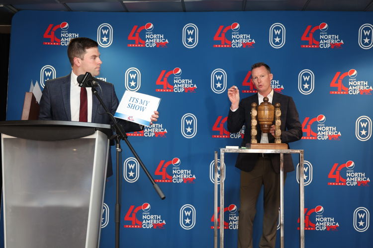 Host Mark McKelvie and Racing Secretary Tony O'Sullivan draw the post positions for the 40th Pepsi North America Cup at Woodbine Mohawk Park (New Image Media) Host Mark McKelvie and Racing Secretary Tony O'Sullivan draw the post positions for the 40th Pepsi North America Cup at Woodbine Mohawk Park (New Image Media)