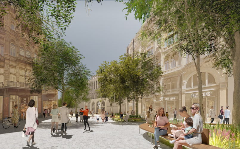 Toekomstbeeld Leysstraat uit wedstrijdconcept ©SWECO
