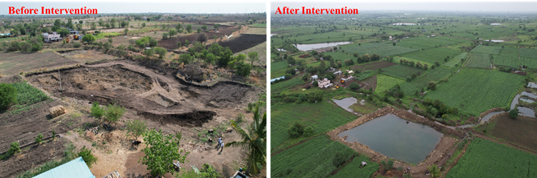 Before and after images of ICRISAT’s intervention in Matephal village in Latur, India