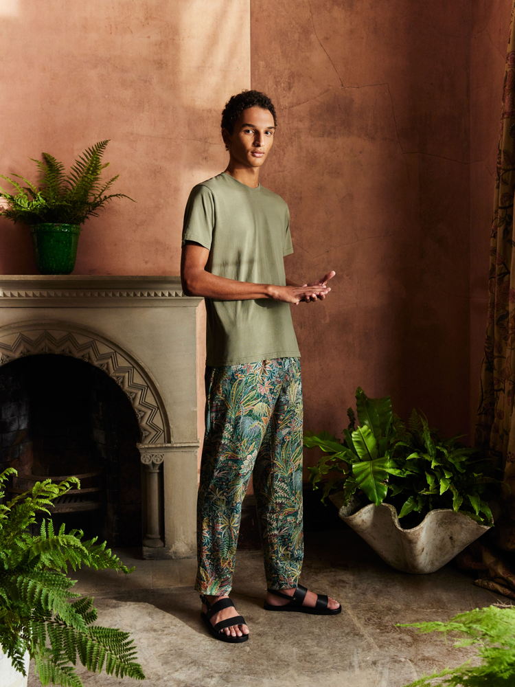 Adelphi Voyage Sleep Bottoms - Khaki, £125, Botanical Atlas by Liberty Fabrics I www.libertylondon.com 