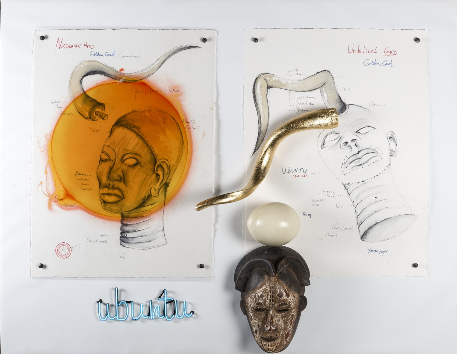 Koen Vanmechelen, Golden Cord, Mixed media on canvas, 112 h x 144,5 x 5,3 cm © Koen Vanmechelen, 2021, photo by Alix Spooren