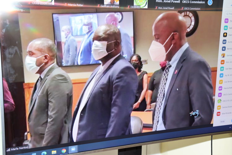 Saint Vincent and the Grenadines delegates meeting face-to-face in accordance with health protocols