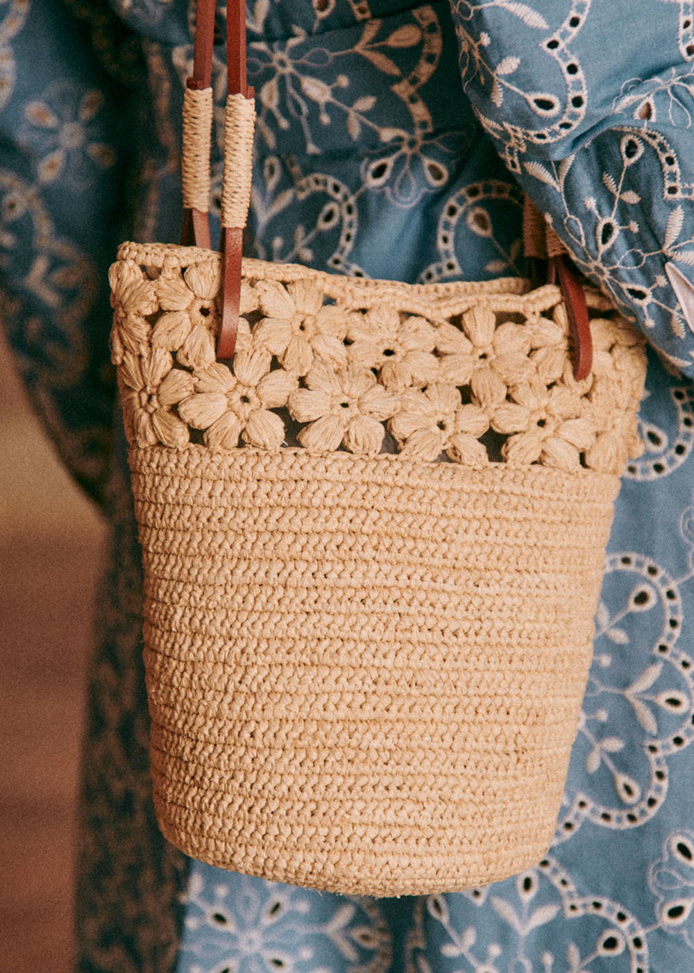 Sézane - Panier JOSIE Raphia naturel fleurs - 145€ (2)