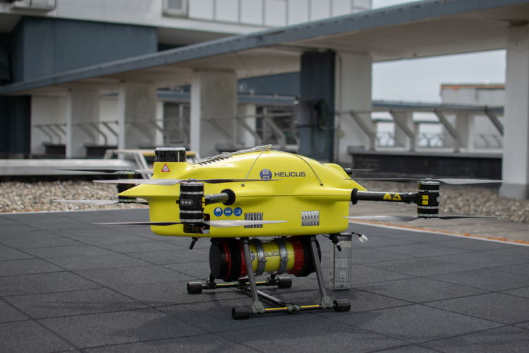 De drone die de vlucht met weefsel uitvoerde van ZNA Middelheim naar GZA Ziekenhuizen campus Sint-Augustinus: de X-8 met geïntegreerde parachute van de Belgische fabrikant Sabca.