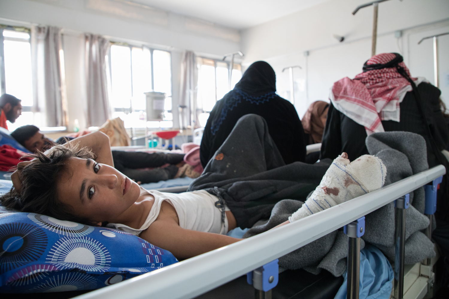On 9 March, Ali* (all names have been changed) and 4 of his brothers and cousins were taking care of the sheep in a farming land in Kubar, Deir ez-Zor, when a landmine or booby-trap exploded. They arrived in the MSF hospital in Hassakeh five hours later, brought in by their relatives. One of the boys, Nabil*, 5 years old, was already dead. Ali* (12) was suffering from a critical abdominal injury and needed an urgent laparotomy. His brother, Khaled* (10), had a severe head trauma, with a fractured skull. Marwan* (8) and Redhwan* (13) had minor shrapnel wounds. 

“It sounded like an airstrike, explains Leila*, their aunt. It was very strong, we all heard it. Many of us rushed to see what happened. I could not believe it. One of the boys had part of the brain out. They were just playing with marbles. One of the kids did not survive the explosion. We have heard of 10 similar incidents lately. Some of the people have been killed on the spot. We need expert organizations to come remove the mines. It’s already March, spring… We are afraid of more explosions, but we really have to move our sheep to graze in the fields.” 

All the surviving boys were discharged from the hospital after one week, except for Khaled, who got neurosurgery in a more specialized health facility and could also go home.
Taken 13 March 2018, credit MSF/Louise Annaud